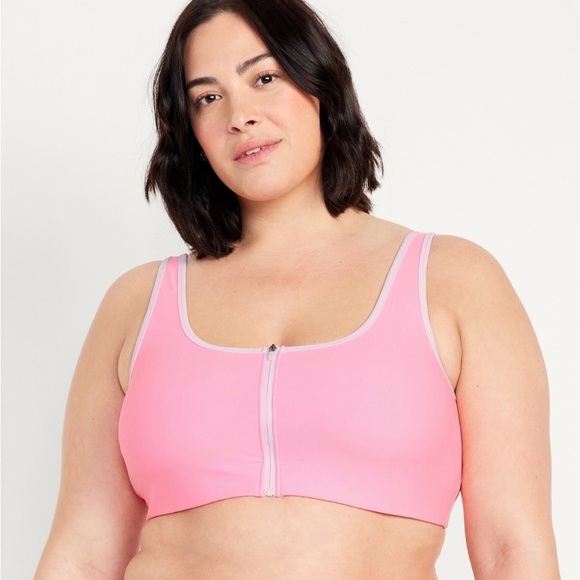 NWT! Old Navy Pink Neon Edge Zip-Front Bikini Swim Top - Size XXL 💎 - Picture 7 of 8